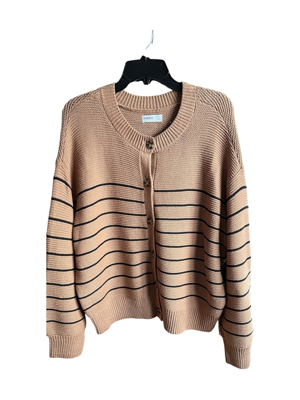Sonoma Beige and Black Striped Button-Front Cardigan